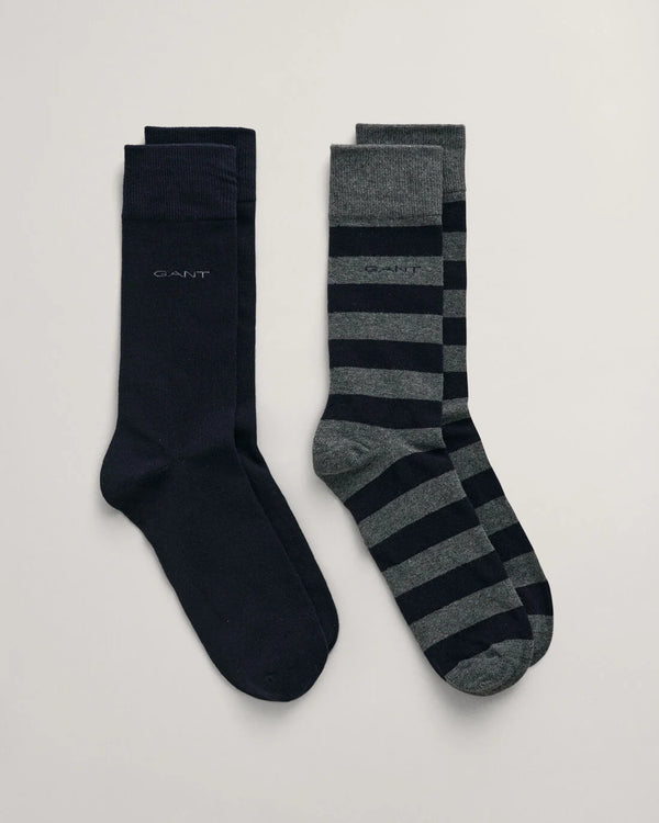 Gant Barstripe & Solid Socks 2-Pack - Charcoal Melange