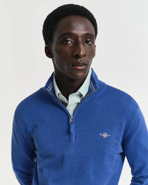 Gant Classic Cotton Half Zip - Rich Blue