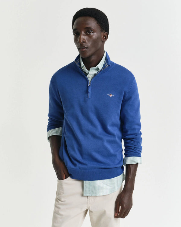 Gant Classic Cotton Half Zip - Rich Blue