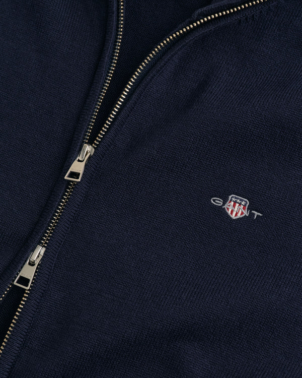 Gant Casual Cotton Zip Cardigan - Evening Blue