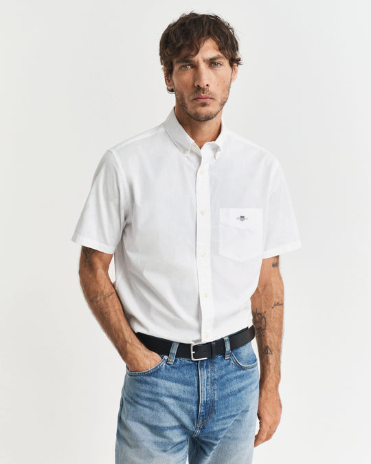 Gant Reg Classic Poplin SS Shirt - White [Size L]