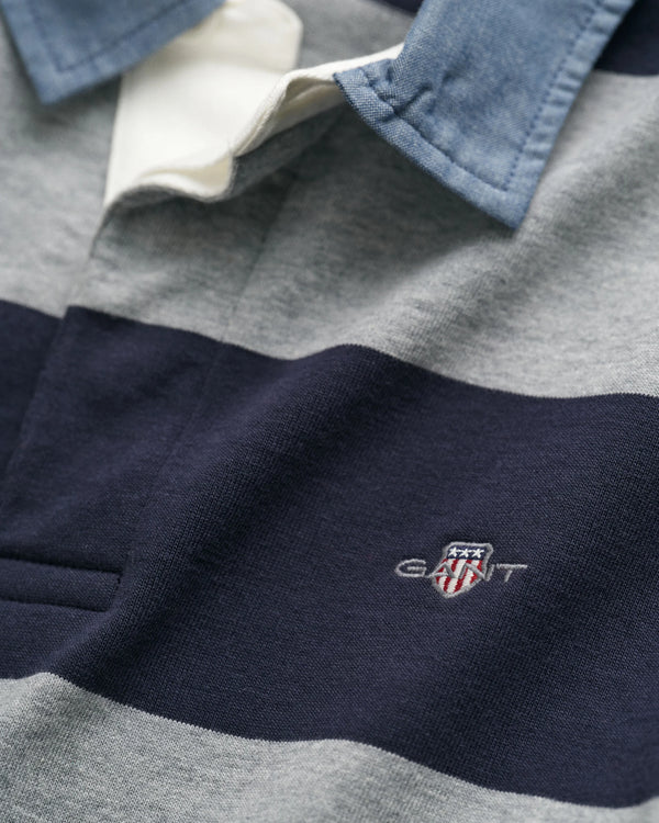Gant Regular Chambray Stripe Heavy Rugger - Grey Melange