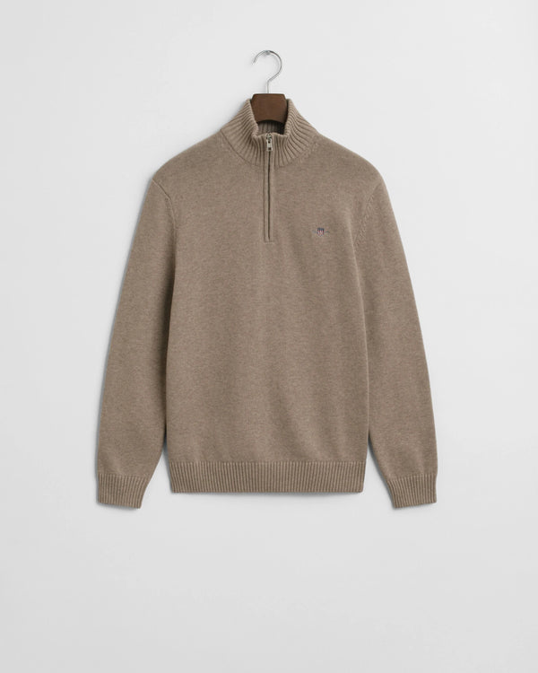 Gant Casual Cotton Half Zip - Dark Sand Melange