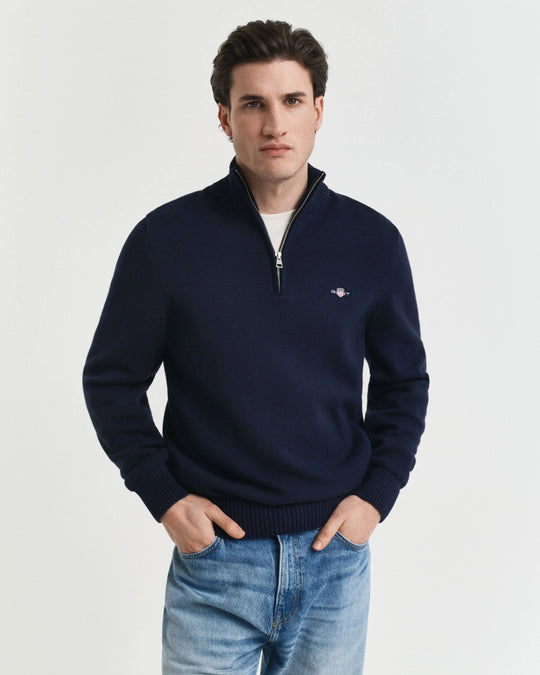 Gant Casual Cotton Half Zip - Evening Blue