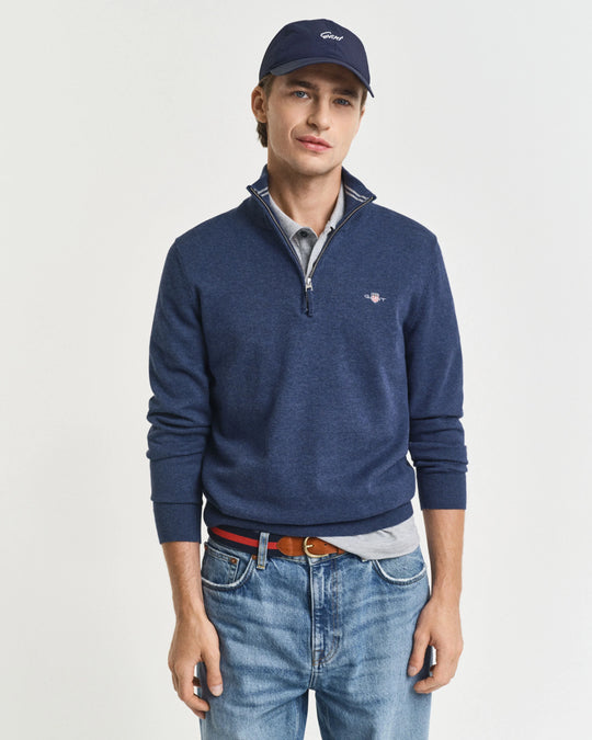 Gant Classic Cotton Half Zip - Dark Jeansblue