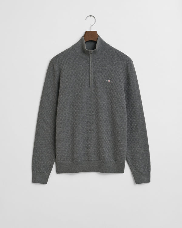 Gant Micro Texture Half Zip - Dark Grey Melange