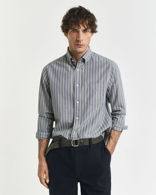 Gant Regular Archive Poplin Stripe Shirt - Naval Blue