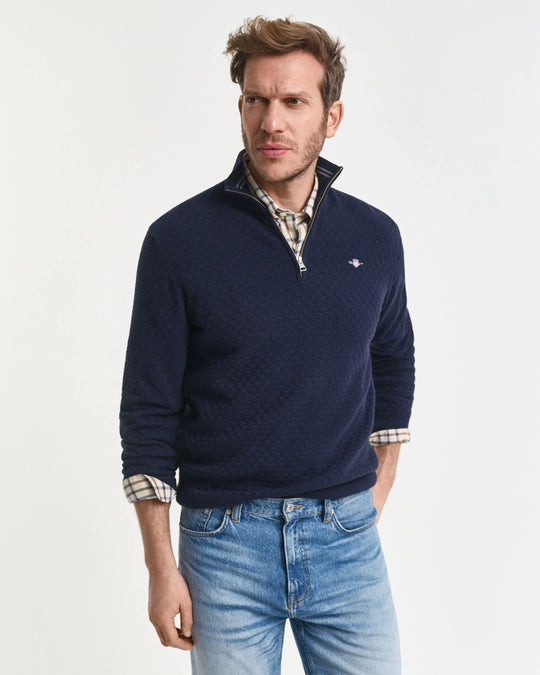 Gant Micro Texture Half Zip - Evening Blue