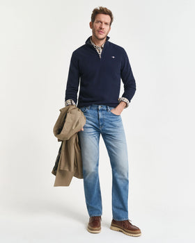 Gant Micro Texture Half Zip - Evening Blue
