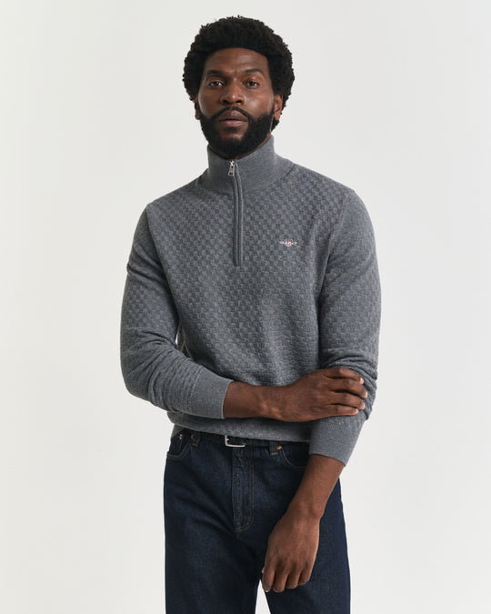 Gant Micro Texture Half Zip - Dark Grey Melange
