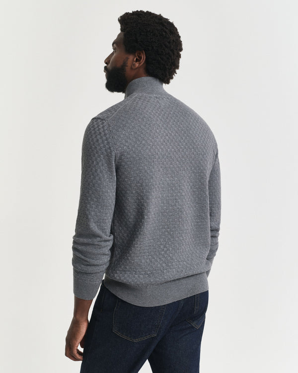 Gant Micro Texture Half Zip - Dark Grey Melange