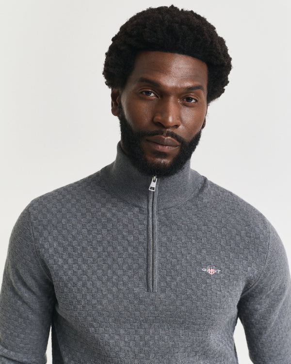 Gant Micro Texture Half Zip - Dark Grey Melange