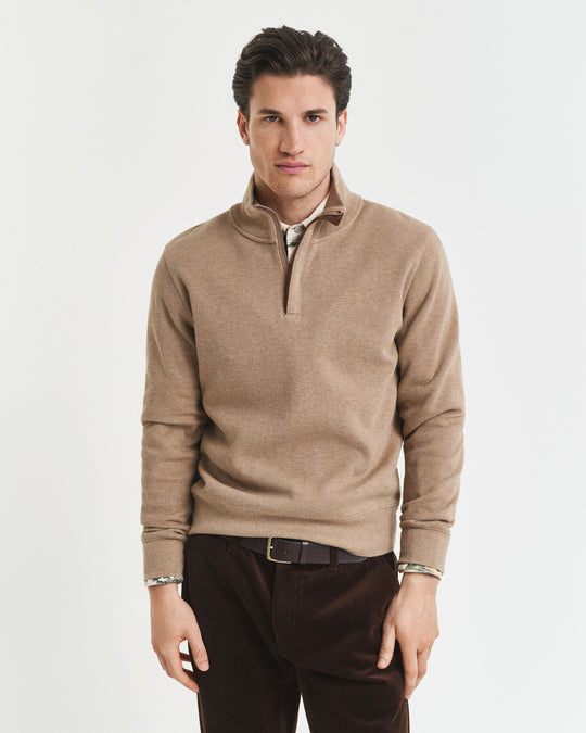 Gant Sacker Rib Half Zip - Khaki Mel