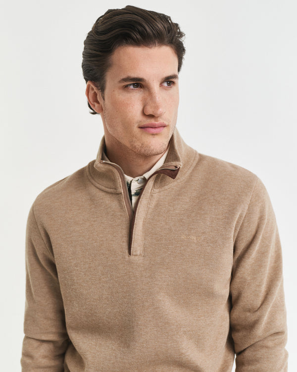 Gant Sacker Rib Half Zip - Khaki Mel