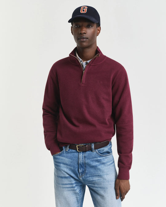 Gant Sacker Rib Half Zip - Winter Wine