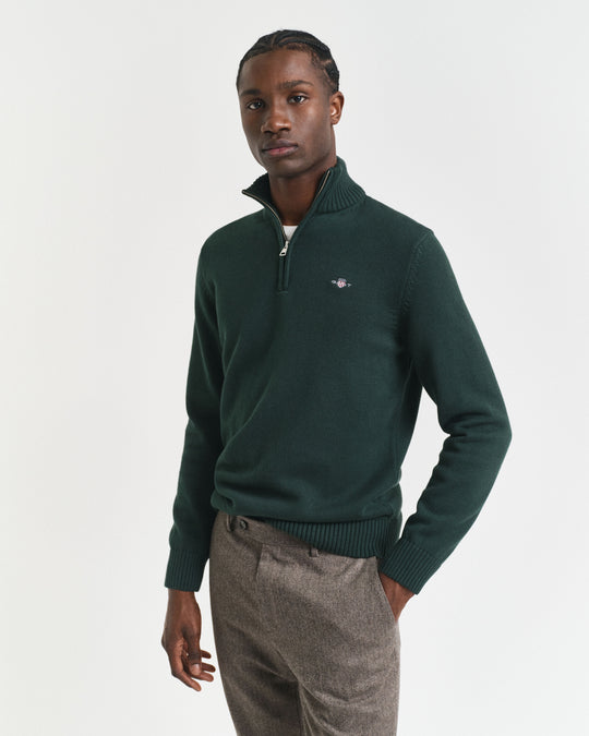 Gant Casual Cotton Half Zip - Tartan Green