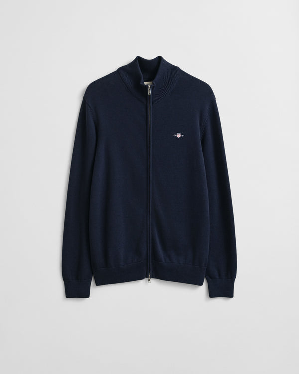 Gant Casual Cotton Zip Cardigan - Evening Blue