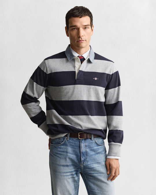 Gant Regular Chambray Stripe Heavy Rugger - Grey Melange