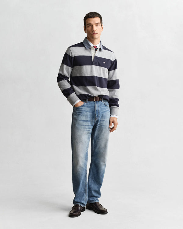 Gant Regular Chambray Stripe Heavy Rugger - Grey Melange