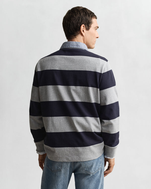 Gant Regular Chambray Stripe Heavy Rugger - Grey Melange