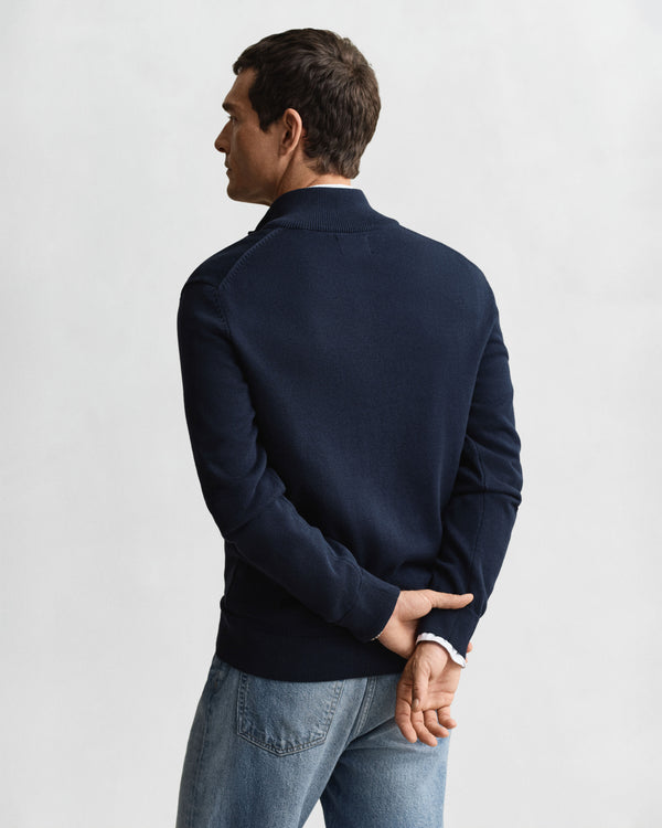 Gant Casual Cotton Zip Cardigan - Evening Blue