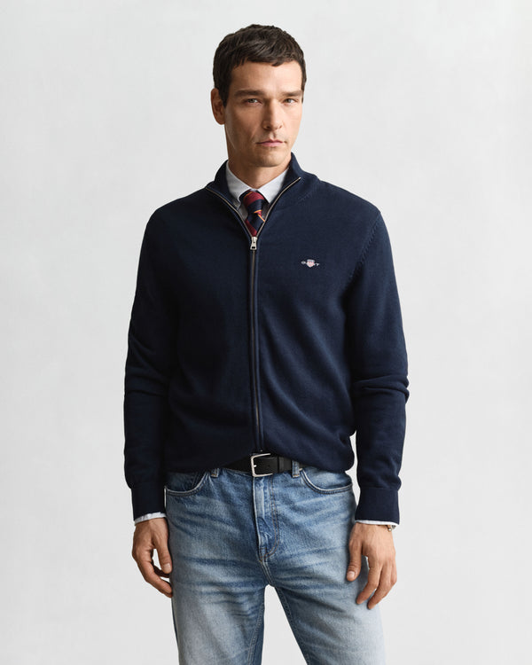 Gant Casual Cotton Zip Cardigan - Evening Blue