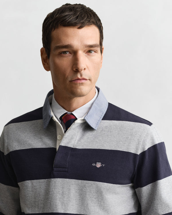 Gant Regular Chambray Stripe Heavy Rugger - Grey Melange