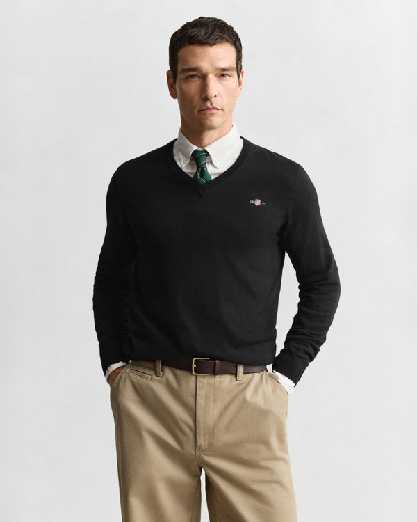 Gant Classic Cotton V-Neck - Black
