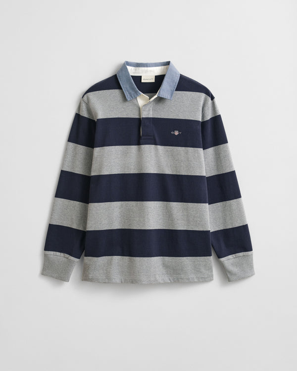 Gant Regular Chambray Stripe Heavy Rugger - Grey Melange