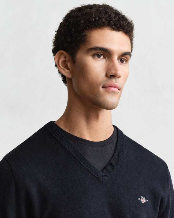 Gant Classic Cotton V-Neck - Evening Blue