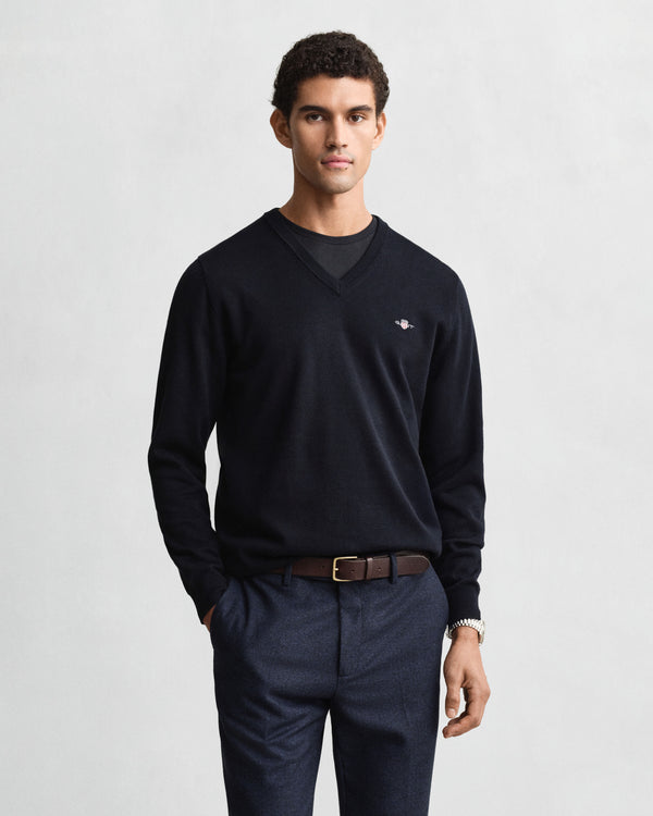 Gant Classic Cotton V-Neck - Evening Blue
