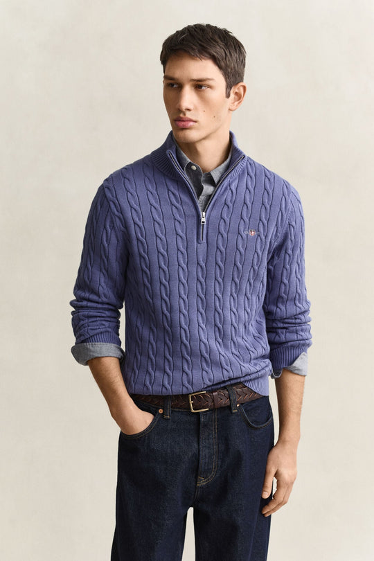 Gant Cotton Cable Half Zip - Blue Horizon