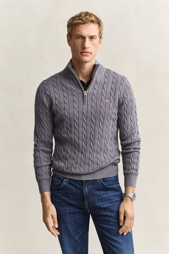 Gant Cotton Cable Half Zip - Mid Grey