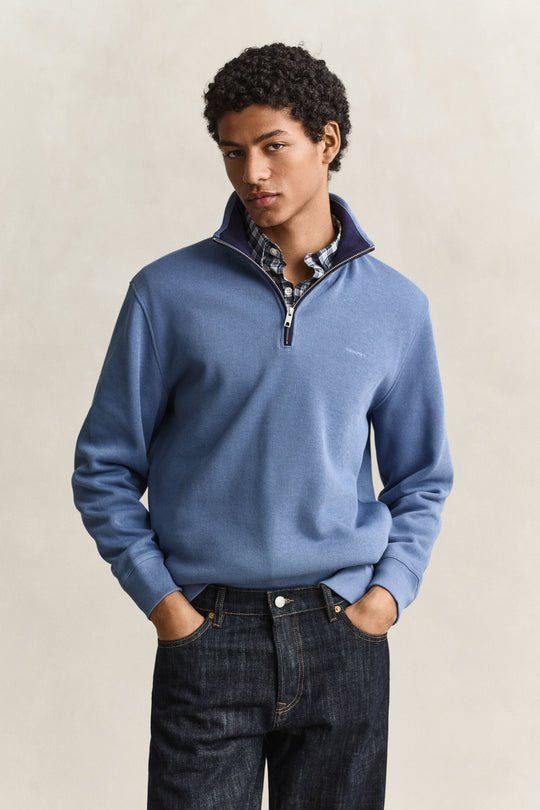 Gant Sacker Rib Half Zip - Blue Horizon