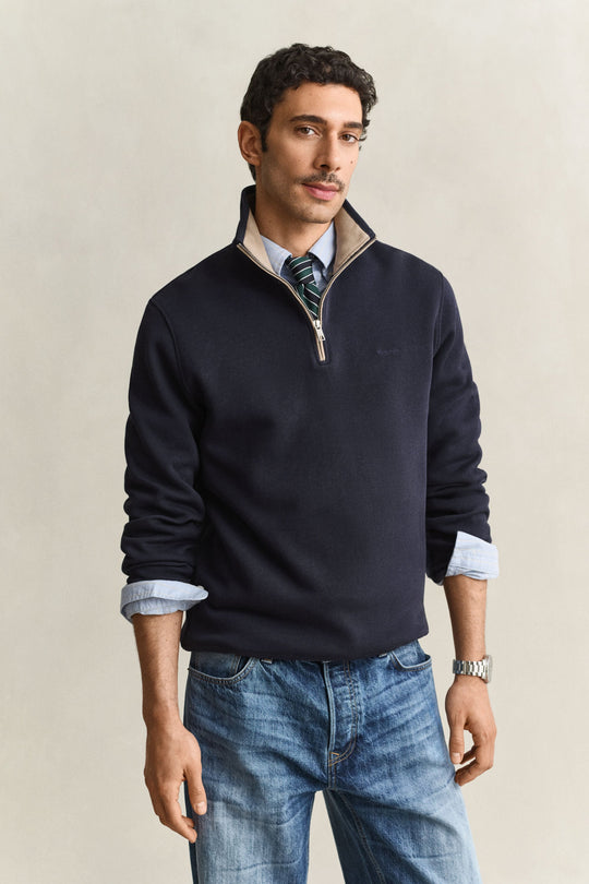Gant Sacker Rib Half Zip - Evening Blue/Beige