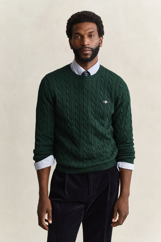 Gant Cotton Cable Crew Neck - Tartan Green