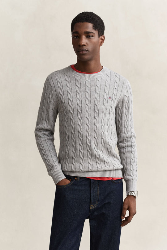 Gant Cotton Cable Crew Neck - Grey Melange