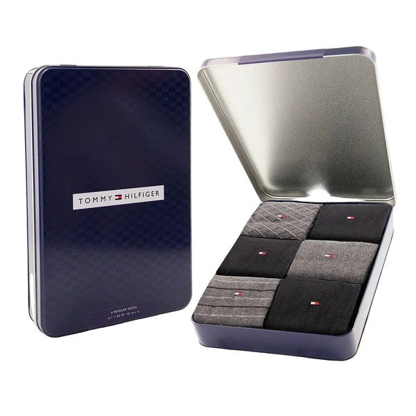 Tommy Hilfiger Socks 6 Pairs Tin Giftbox Birdey - Dark Grey Melange
