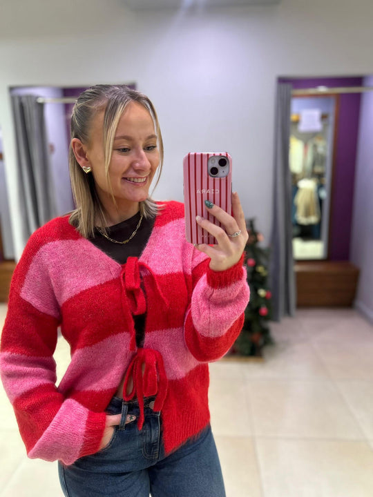 Pieces Rasmine Short Tie Cardigan - Savvy red