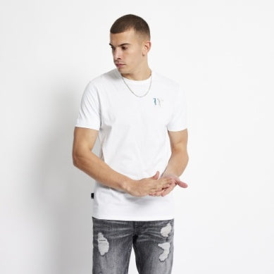 11 Degrees Printed Sleeve Cuff Logo T-Shirt - White Floral AOP