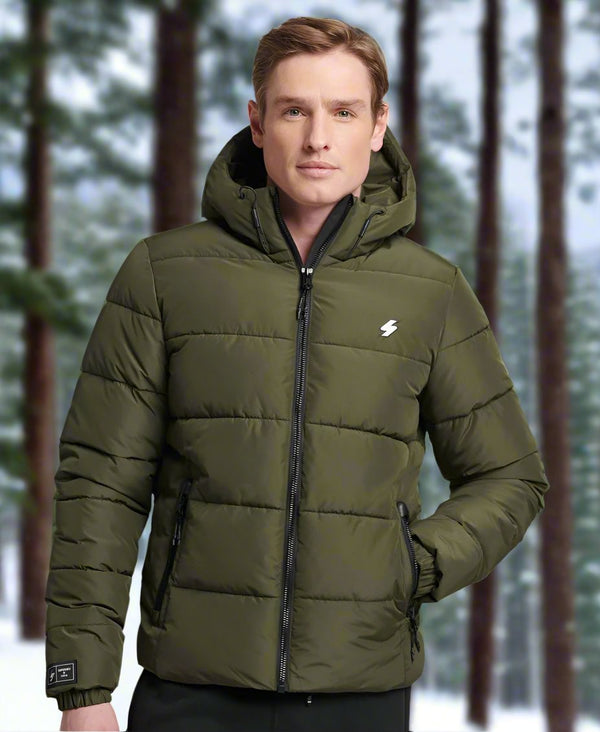 Superdry Hooded Sports Puffer - Dark Moss