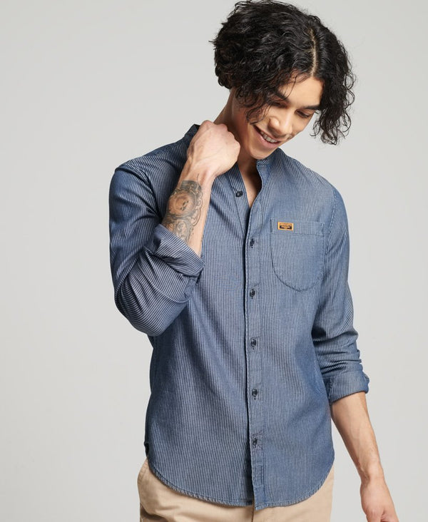 Superdry Vintage Grandad Shirt - Indigo Dobby Stripe [ S ]