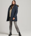 Superdry Fuji Faux Fur Hood Mid Length Puffer Jacket - Eclipse Navy