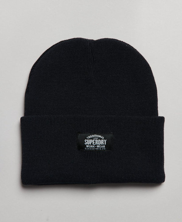 Superdry Classic Knitted Beanie Hat New Jet Black Kevin Bowens