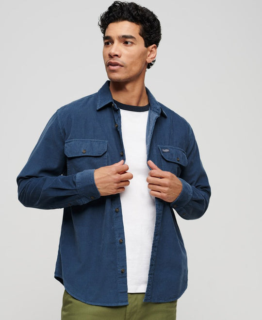 Superdry Micro Cord L/S Shirt - Blue Bottle