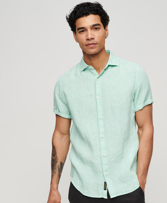 Superdry Studios Casual Linen S/S Shirt - Spearmint Light Green