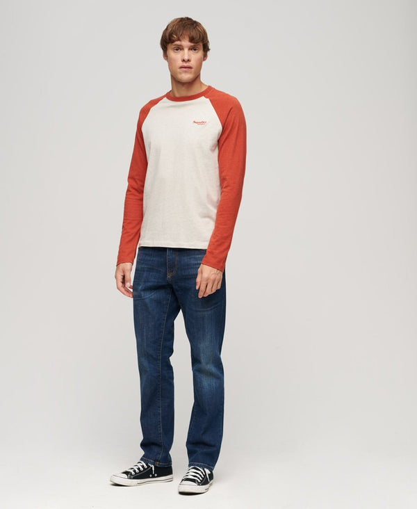 Superdry Essential Baseball LS Top - Oat Marl/Americana Orange