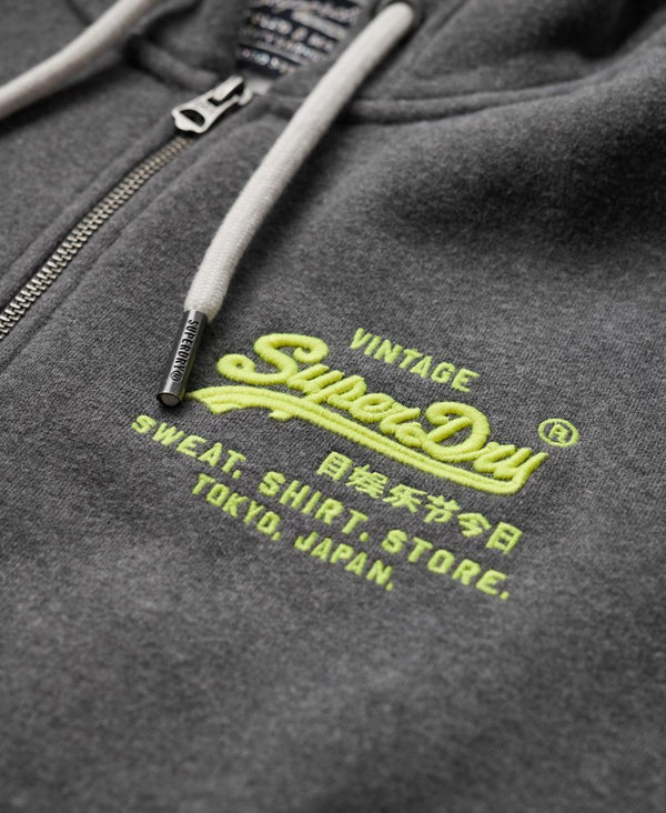 Superdry Neon Ziphood - Rich Charcoal Marl