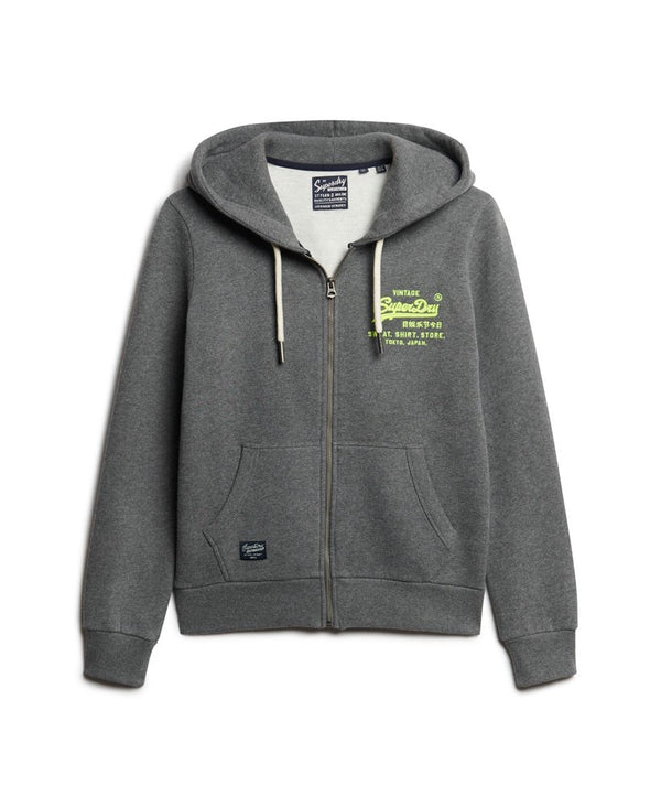 Superdry Neon Ziphood - Rich Charcoal Marl