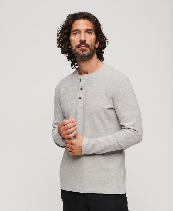 Superdry Waffle Long Sleeve Henley Top - Skylark Grey (Size2XL)